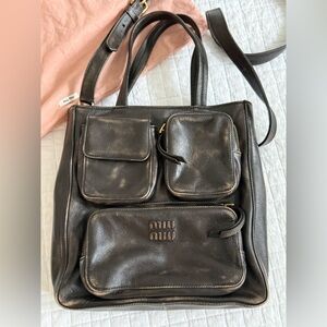 Miu Miu Brown Distressed Leather Crossbody Bag